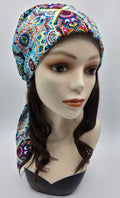 Bonnet Ginger - Bleu motifs colorés