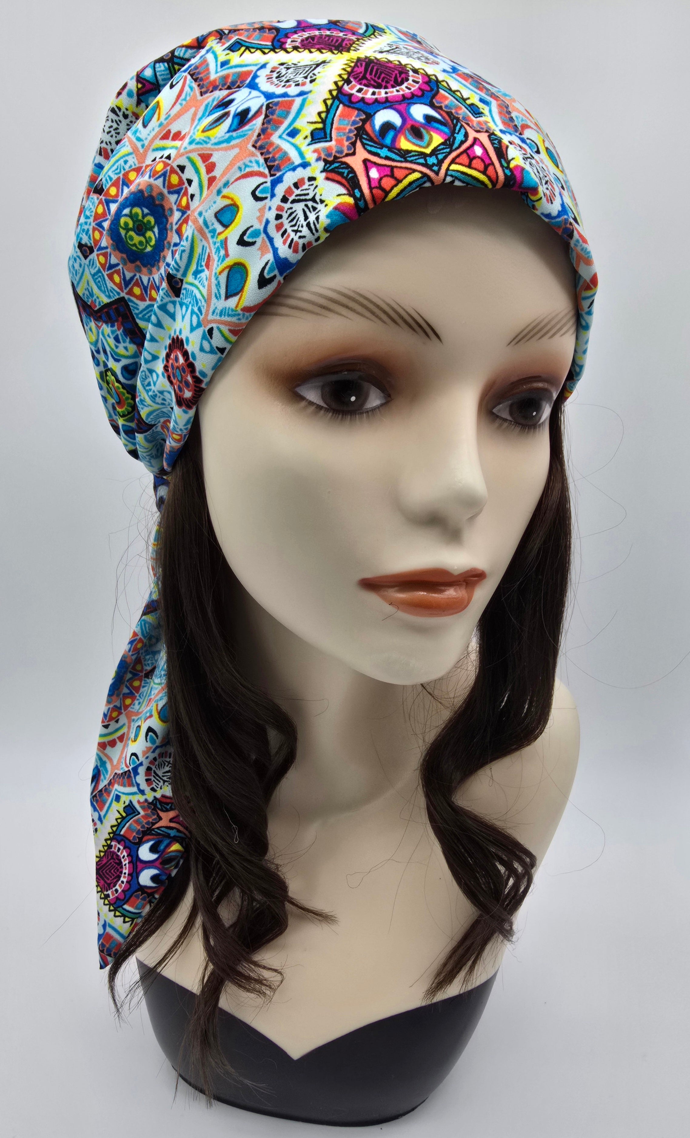 Bonnet Ginger - Bleu motifs colorés