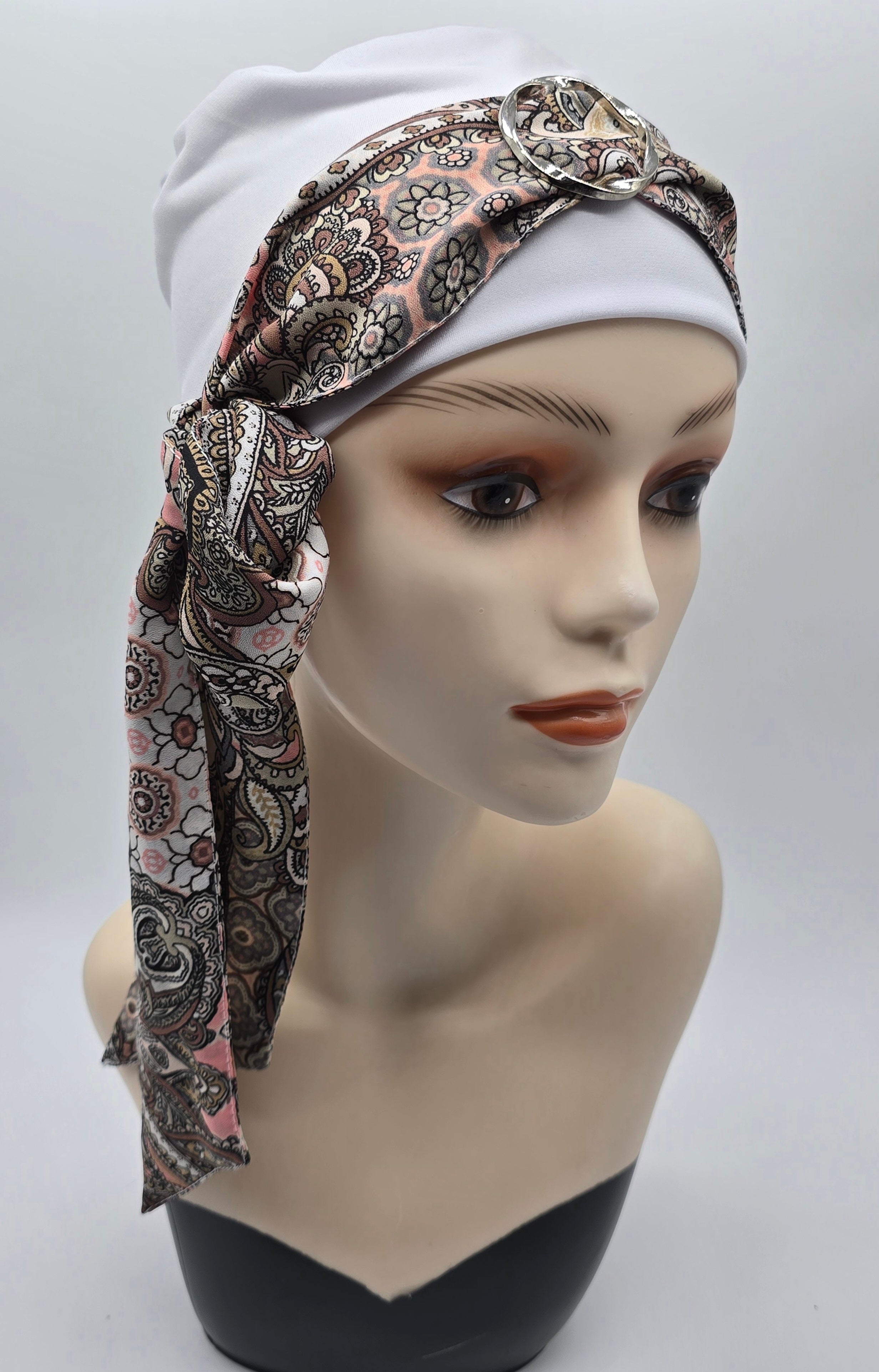 Bonnet et foulards modèle Bohémienne - Blanc