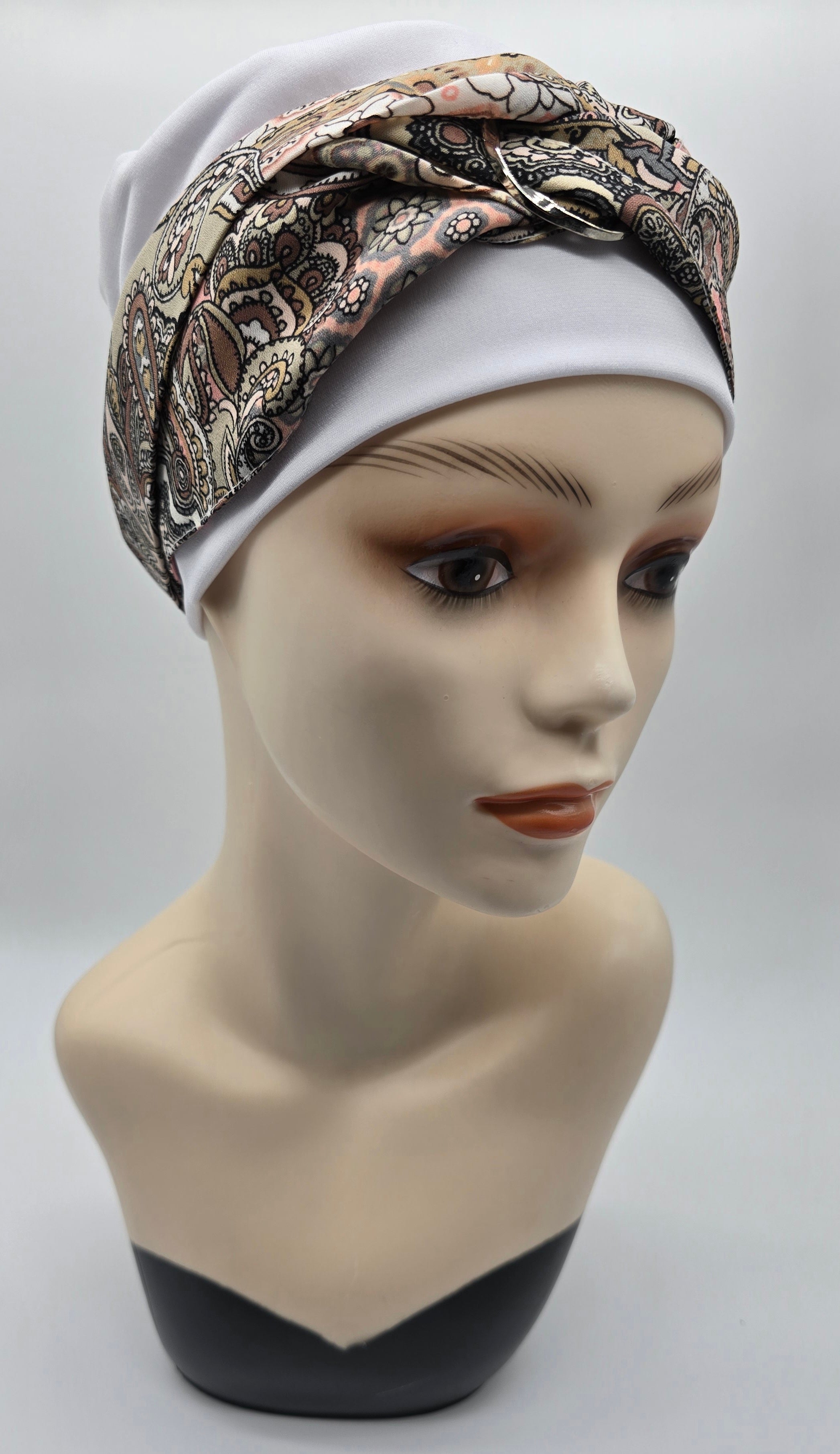 Bonnet et foulards modèle Bohémienne - Blanc