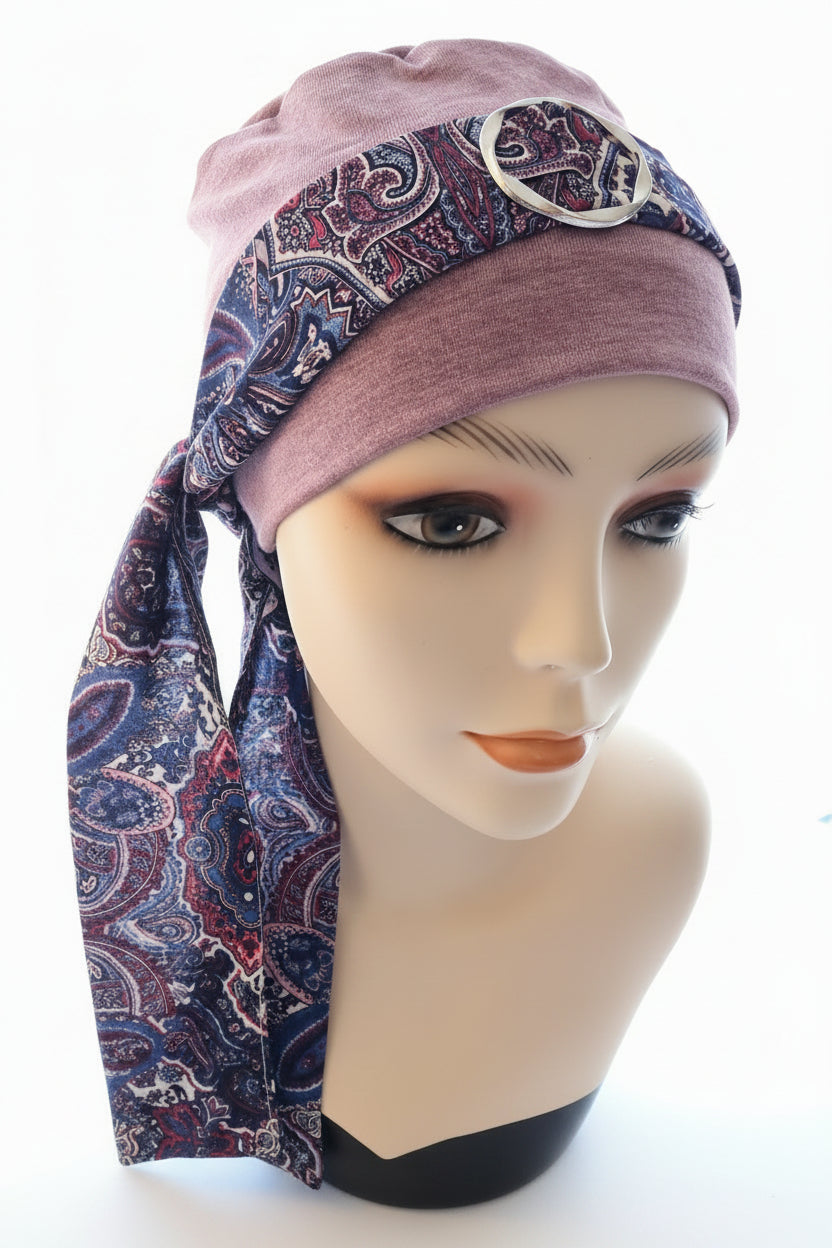 Bonnet et foulards modèle Bohémienne - Rose
