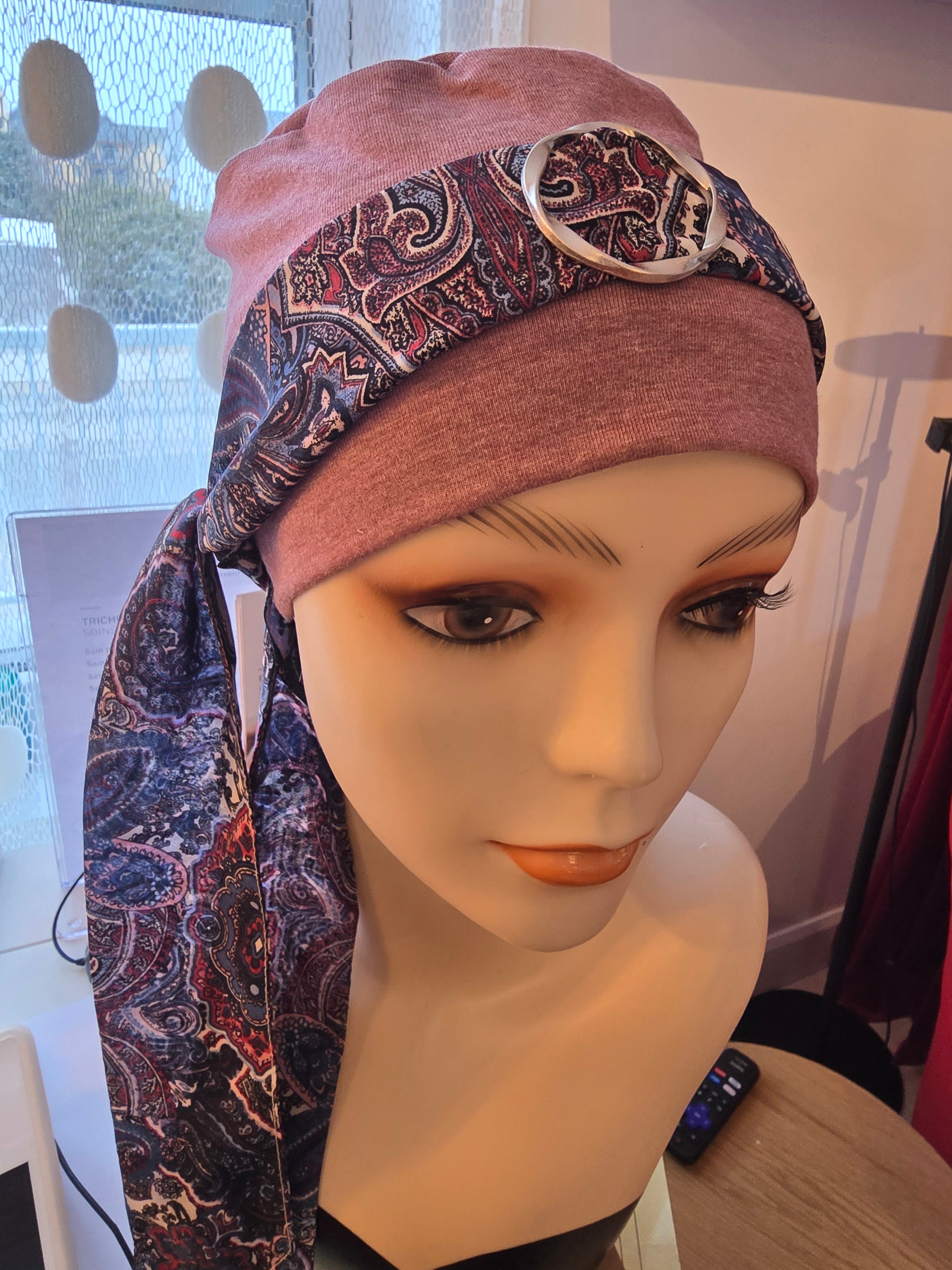 Bonnet et foulards modèle Bohémienne - Rose